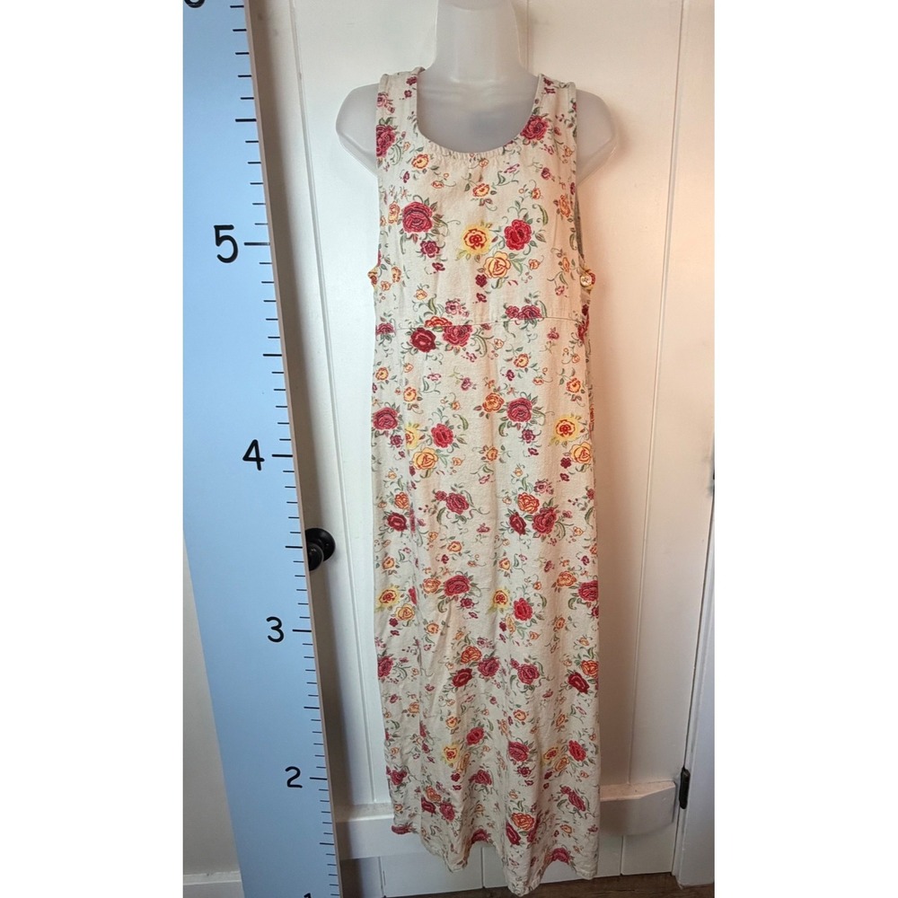 Mountain Lake Cottagecore Linen Blend Maxi Dress Women L Floral Side‎ Buttons